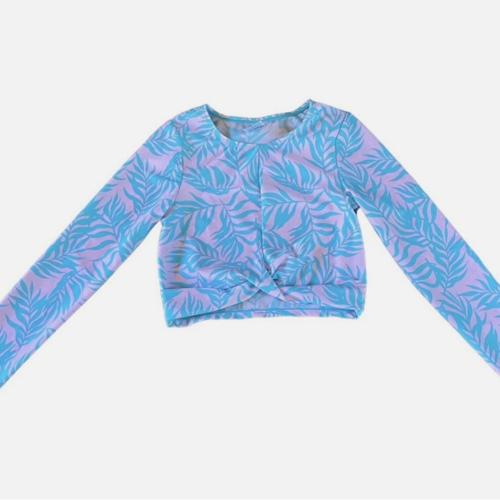 Art Class Pink and Green Leaf Pattern Top